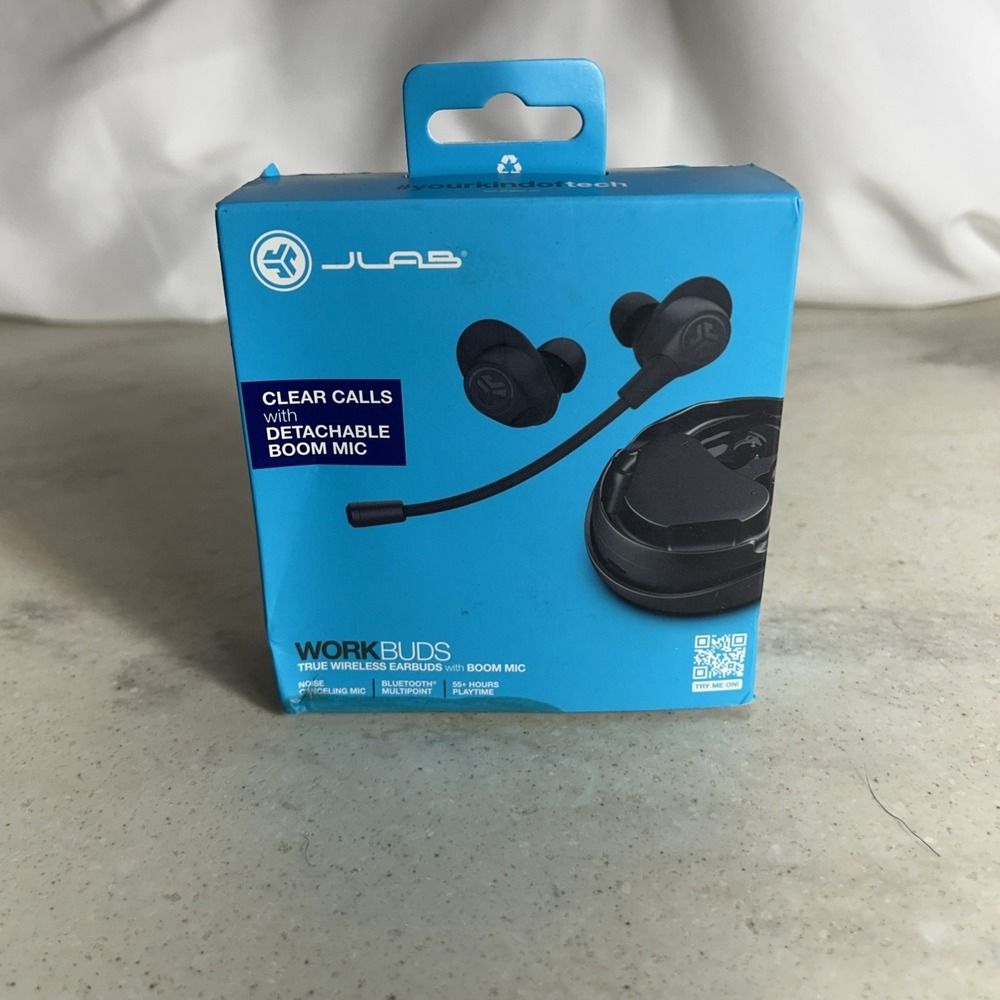 JLab Work Buds In-Ear True Wireless Earbud Headset Detachable Noise-Canceling